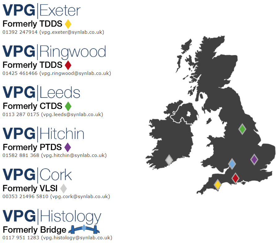 UK Map showing locations of VPG